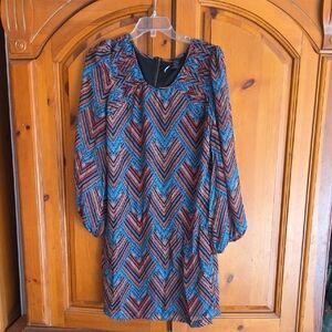 Fire Los Angeles Multicolor Chevron Long Sleeve Dress